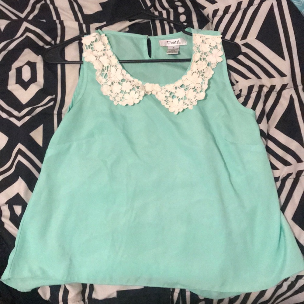 Teal silk blouse